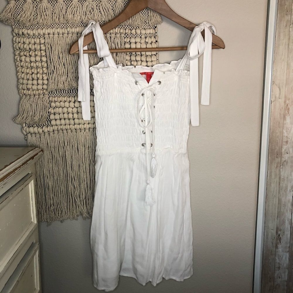 Chelsea & Violet White Smocked Lace-Up Sundress XS